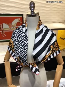 Luxury Womens Scarf Fendi FF Logo Silk Scarf Black 90x90CM A151PP200 AA150561