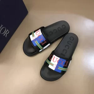 Luxury Mens Shoes Gucci Logo Printed Slide Sandal 38 To 45 A151PP350 AA151197