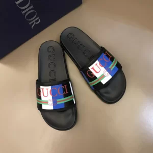 Luxury Mens Shoes Gucci Logo Printed Slide Sandal 38 To 45 A151PP350 AA151197