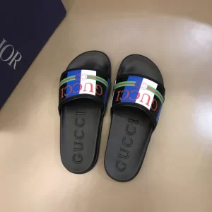 Luxury Mens Shoes Gucci Logo Printed Slide Sandal 38 To 45 A151PP350 AA151197
