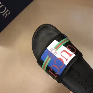 Luxury Mens Shoes Gucci Logo Printed Slide Sandal 38 To 45 A151PP350 AA151197