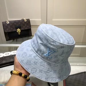 Luxury Womens Hats Louis Vuitton LV Monogram Denim Bucket Hat in Blue A62PP80 AA154609