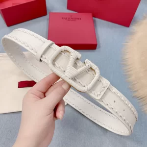 Valentino Vlogo Woven Leather Belt White 40MM 