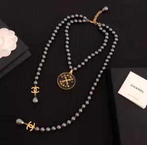 Luxury Womens Jewelry Chanel Round CC and Black Pearls Necklaces A39PP240 AA155732