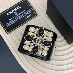 Chanel Crystals PVC Logo Cuff Bracelets Black 