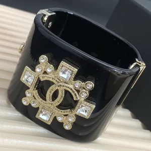 Chanel Crystals PVC Logo Cuff Bracelets Black 