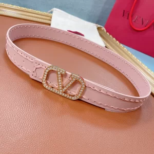 Valentino Crystals Vlogo Leather Belt Pink 