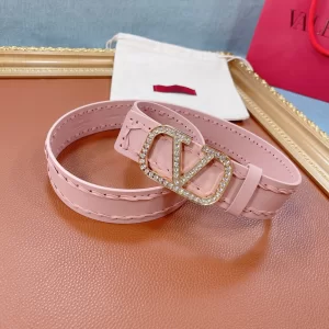Luxury Womens Belts Valentino Crystals Vlogo Leather Belt in Pink A175PP240 AA159739