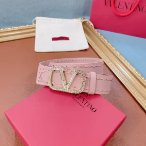 Luxury Womens Belts Valentino Crystals Vlogo Leather Belt in Pink A175PP240 AA159739