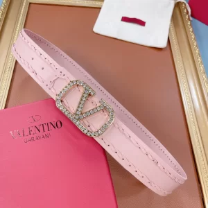 Luxury Womens Belts Valentino Crystals Vlogo Leather Belt in Pink A175PP240 AA159739