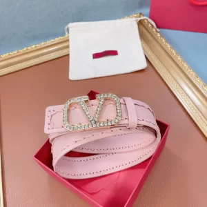 Luxury Womens Belts Valentino Crystals Vlogo Leather Belt in Pink A175PP240 AA159739
