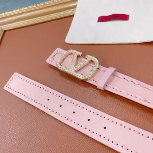 Luxury Womens Belts Valentino Crystals Vlogo Leather Belt in Pink A175PP240 AA159739