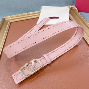 Luxury Womens Belts Valentino Crystals Vlogo Leather Belt in Pink A175PP240 AA159739