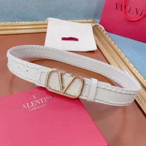 Valentino Crystals Vlogo Leather Belt White 