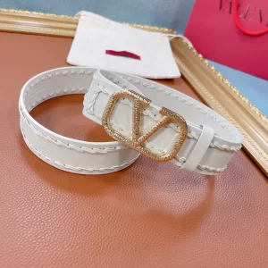 Luxury Womens Belts Valentino Crystals Vlogo Leather Belt in White A175PP240 AA159740