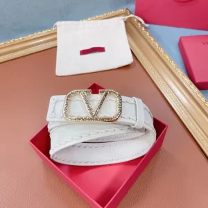 Luxury Womens Belts Valentino Crystals Vlogo Leather Belt in White A175PP240 AA159740