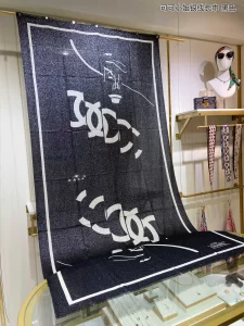 Chanel CC Logo Silk Scarf Black 