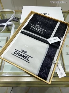 Luxury Womens Scarf Chanel CC Logo Silk Scarf in Black 110x200CM A151PP280 AA160294