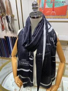 Luxury Womens Scarf Chanel CC Logo Silk Scarf in Black 110x200CM A151PP280 AA160294