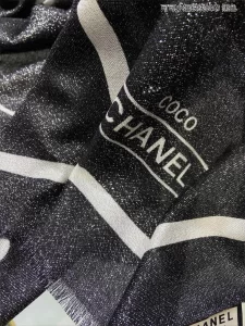 Luxury Womens Scarf Chanel CC Logo Silk Scarf in Black 110x200CM A151PP280 AA160294