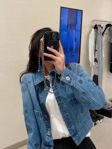 Luxury Womens Clothing Chanel 2021 Denim Blue Camellia Jacket SML A29PP780 AA160806