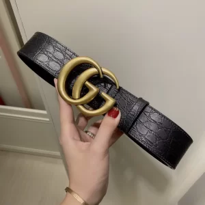 Gucci Mens Double G Buckle Belt Black Leather 40MM 