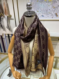 Gucci GG Jacquard Silk Scarf Brown