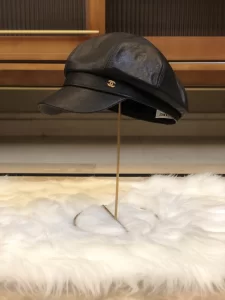 Luxury Womens Hat Chanel Black Leather CC Newsboy Hat A190PP95 AA163341