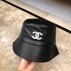Chanel Black Leather Bucket Hat CC Logo 