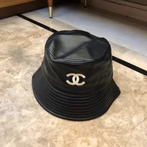 Luxury Womens Hats Chanel Black Leather Bucket Hat with CC Logo A190PP95 AA164483