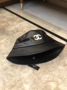Luxury Womens Hats Chanel Black Leather Bucket Hat with CC Logo A190PP95 AA164483