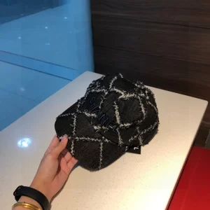 Luxury Womens Hats Chanel Black Quilted Canvas Baseball Hat in A190PP90 AA165420