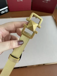 Luxury Womens Belts Ferragamo Gancini Leather Belt in Gold 25MM A175PP240 AA166238