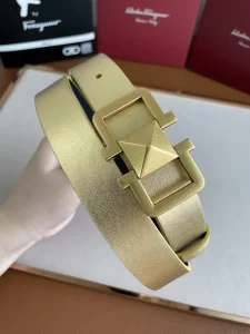 Luxury Womens Belts Ferragamo Gancini Leather Belt in Gold 25MM A175PP240 AA166238