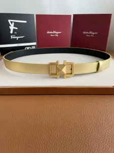 Luxury Womens Belts Ferragamo Gancini Leather Belt in Gold 25MM A175PP240 AA166238