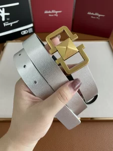 Ferragamo Gancini Leather Belt Silver 25MM 