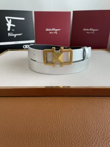 Luxury Womens Belts Ferragamo Gancini Leather Belt in Silver 25MM A175PP240 AA166237