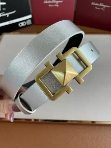 Luxury Womens Belts Ferragamo Gancini Leather Belt in Silver 25MM A175PP240 AA166237