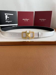 Luxury Womens Belts Ferragamo Gancini Leather Belt in Silver 25MM A175PP240 AA166237