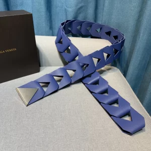 Bottega Veneta Triangle Leather Belt Blue 50MM 