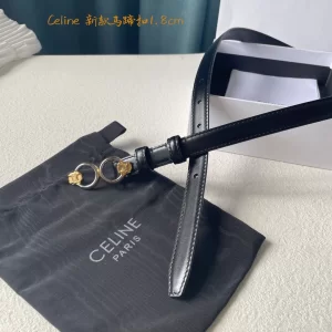 Luxury Womens Belts Celine Horsebit Leather Belt in Black 18MM A175PP240 AA166847