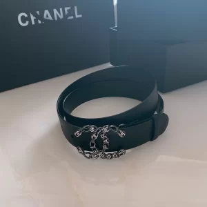Chanel Vintage CC Logo Leather Belt Black 30MM 