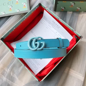 Gucci GG Marmont Think Leather Belt Blue 20MM 