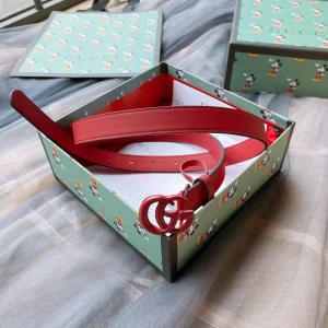 Luxury Womens Belts Gucci GG Marmont Think Leather Belt in Red 20MM A191PP240 AA168199