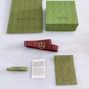 Luxury Womens Belts Gucci Ruched Leather GG Logo Belt in Red A191PP240 AA168178