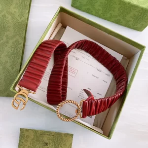 Luxury Womens Belts Gucci Ruched Leather GG Logo Belt in Red A191PP240 AA168178
