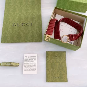 Luxury Womens Belts Gucci Ruched Leather GG Logo Belt in Red A191PP240 AA168178