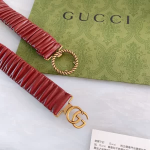 Luxury Womens Belts Gucci Ruched Leather GG Logo Belt in Red A191PP240 AA168178