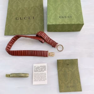 Luxury Womens Belts Gucci Ruched Leather GG Logo Belt in Red A191PP240 AA168178