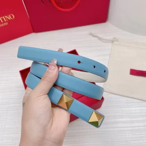 Luxury Womens Belts Valentino Roman Stud Leather Belt in Blue 20MM A191PP240 AA168214